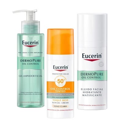 Combo Eucerin Sun +D Pure Gl+F Mat+T Seco Claro x50ml