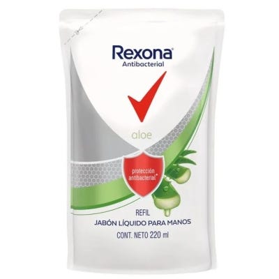 Jabón Liquido Antibacterial Rexona Aloe Repuesto x220ml
