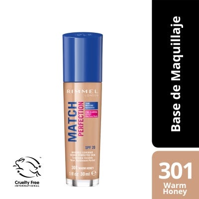 Base Maquillaje Rimmel London Match Perfection Warm Honey 301 x30ml