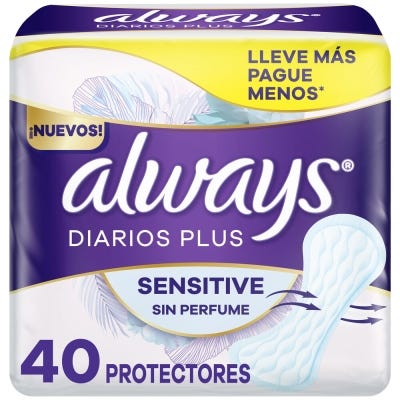 Protectores Diarios Always Plus Sensitive Sin Perfume x40un