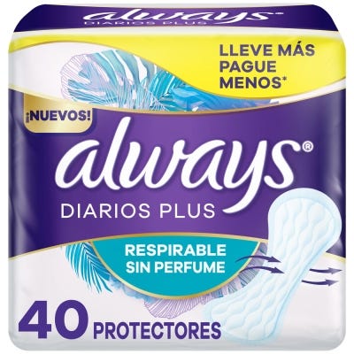 Protectores Diarios Always Plus Respirable Sin Perfume x40un