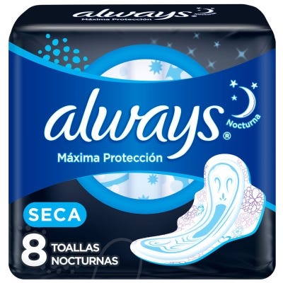 Toallas Femeninas Always Máxima Protección Noche x8un