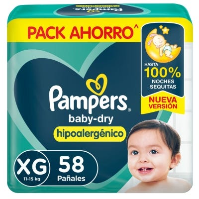 Pañales Pampers BabyDry XG x58un