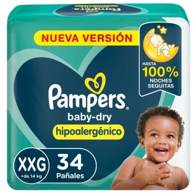 Pañales Pampers BabyDry Talle XXG x34un