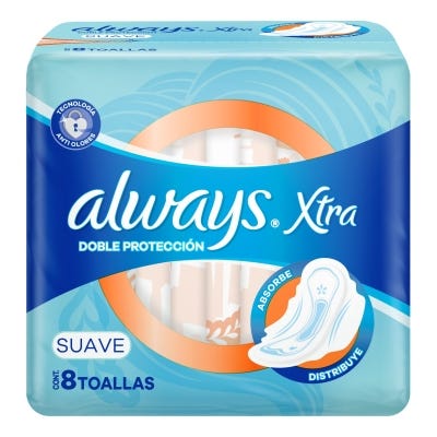 Toallas Femeninas Always Xtra Doble Proteccion Suave x8un