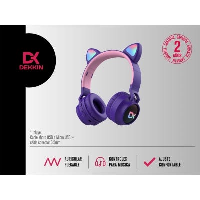 Dekkin-Auriculares Vincha Orejas Gato Violeta