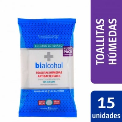 Toallas Húmedas Antibacterial Bialcohol x15un