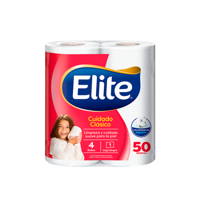 Papel Higienico Elite Hoja Simple Algodon 50M X4U