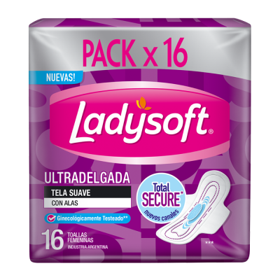 Toallas Femeninas Ladysoft Ultra Delgada Extra Algodon x16