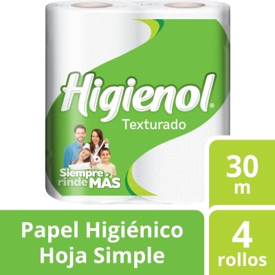 Higienol Papel Higiénico 4Un x30M Hoja Simple Texturado