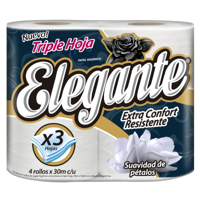 Papel Higienico Elegante Triple hoja x30mts x4un