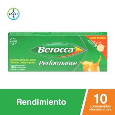 Berocca Suplemento Vitamínico x 10 Cmp Performance Efervescente Rendimiento Físico Y Mental