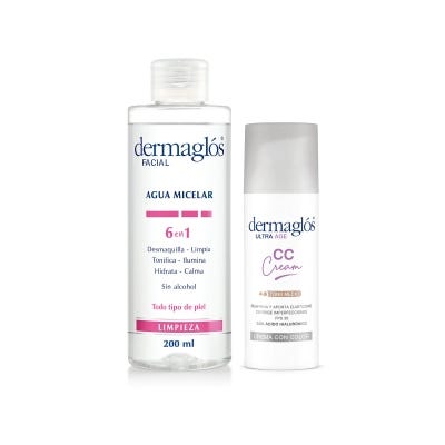 Kit Rutina Express Dermaglós Agua Micelar CC Cream con color