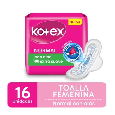 Toallas Femeninas Kotex Normal Con Alas x16Un