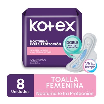 Toallas Femeninas Kotex Nocturna x8un