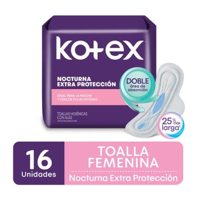 Toallas Femeninas Kotex Nocturna Con Alas x16Un