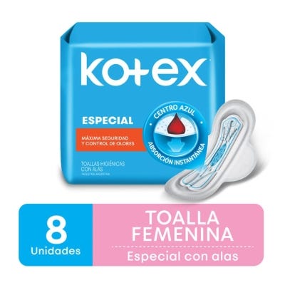 Toallas Femeninas Kotex Especial Con Alas x8un