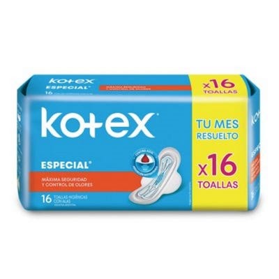 Toallas Femeninas Kotex Especial Con Alas x16un