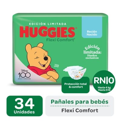 Pañales Huggies Flexi Comfort Talle RN Edicion Limitada x34un