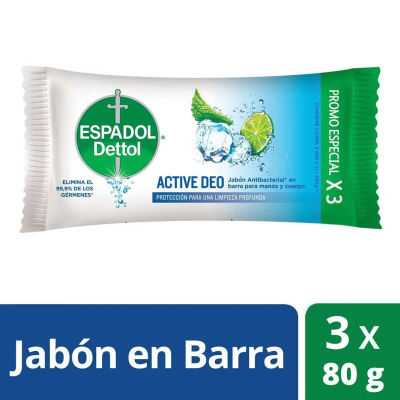 Jabón Antibacterial Espadol Active Deo x80g x3un