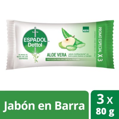 Jabón Antibacterial Espadol Aloe Vera x80g x3un