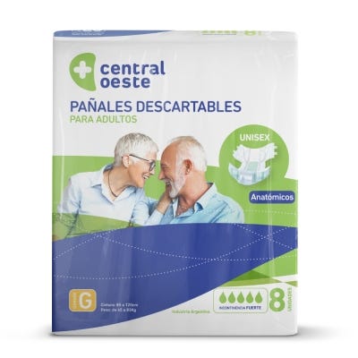Pañales Central Oeste Adultos Anatómicos x 8 (grande) G