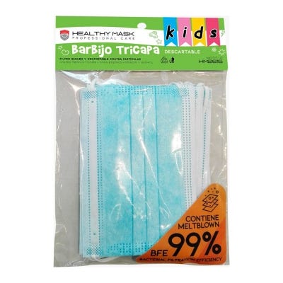 Cubrebocas Healthy Mask Tricapa Con Elastico Niños x10un