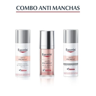Combo Eucerin ANTI-PIGMENT Sérum facial con Ácido Hialurónico 30 ml + Crema de día con FPS 30 + Crema de noche con Thiamidol y Dexpantenol 50 ml