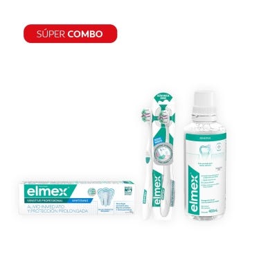 Combo Elmex Sensitive Pasta Dental + Enjuague Bucal Sensitive + Cepillo De Dientes Sensitive