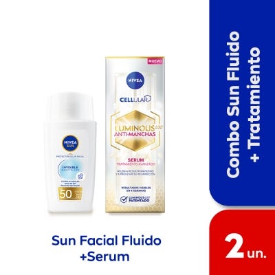Combo NIVEA Protector solar facial Invisible Daily Fluid x 40 ml + Serum antimanchas Luminous630 Tratamiento avanzado x 30 ml