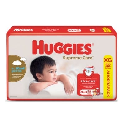 Pañales Huggies Supreme Care Ahorrapack Talle XG x52un