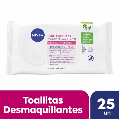 Toallitas Limpiadoras 3 en 1 NIVEA para piel sensible x25un