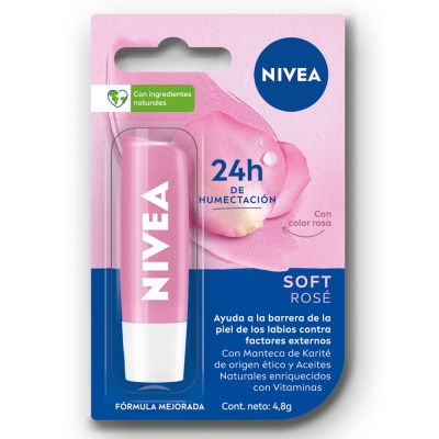 Protector Labial Humectante Nivea Soft Rosé x4,8 gr