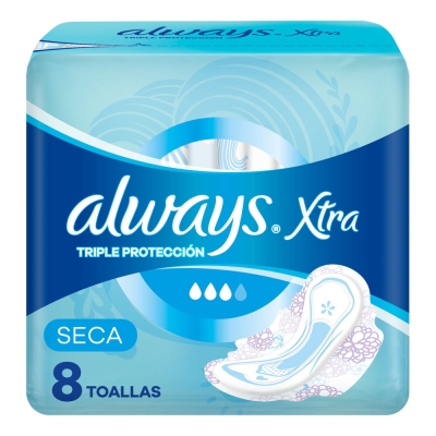 Toallas Femeninas Always Dia triple protección Seca x8un