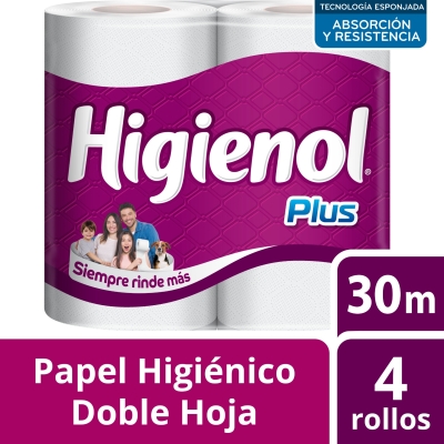 Papel Higienico Higienol 30mt Doble Hoja Plus x4