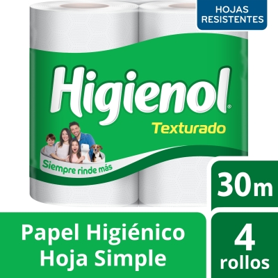 Higienol Papel Higiénico 4Un x30M Hoja Simple Texturado