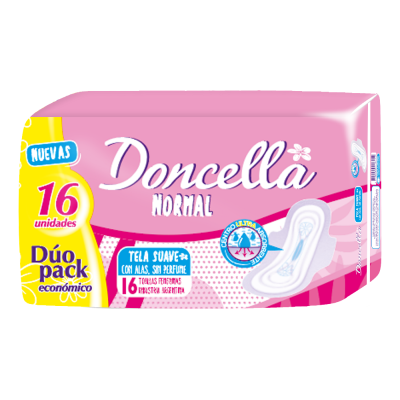 Toallas Femeninas Doncella Duopack Con Alas Sin Deo x16 unidades