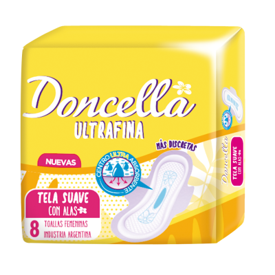 Toallas Femeninas Doncella Ultrafinas Con Alas Sin Deo x8 unidades