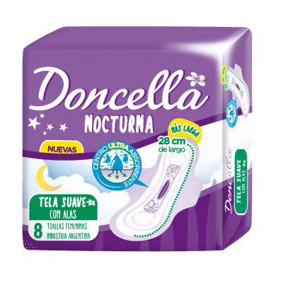 Toallas Femeninas Doncella Nocturnas Con Alas Sin Deo x8 unidades