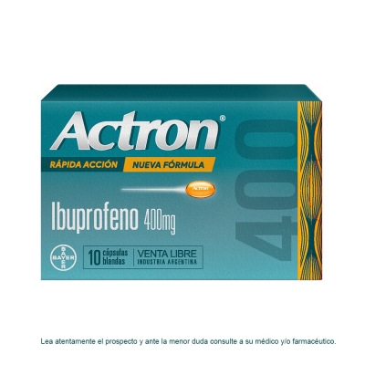 Actron R&aacute;pida Acci&oacute;n Nueva F&oacute;rmula Ibuprofeno 400 mg Analg&eacute;sico Antiinflamatorio x10 C&aacute;psulas Blandas