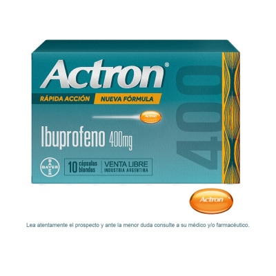 Actron R&aacute;pida Acci&oacute;n Nueva F&oacute;rmula Ibuprofeno 400 mg Analg&eacute;sico Antiinflamatorio x10 C&aacute;psulas Blandas