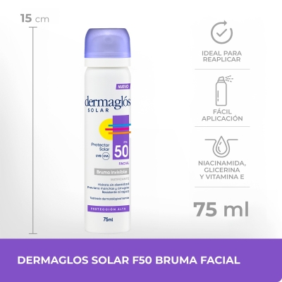 Protector Solar Facial Dermaglos FPS50 Bruma x 75 ml