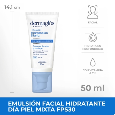 Dermaglos Facial Emulsión Hidratación Diaria Piel Equilibrada a Mixta FPS 30 x50ml