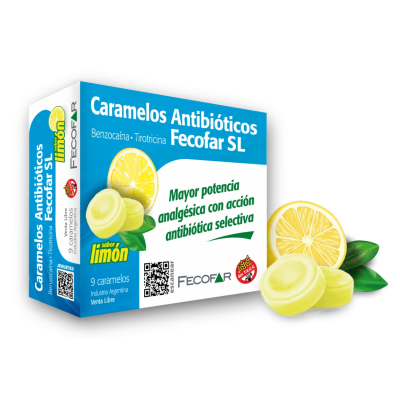 Fecofar Caramelos Antibióticos Anestésico Bucofaríngeo Limón x9