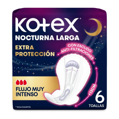 Toallas Femeninas Kotex Nocturna Larga x6un