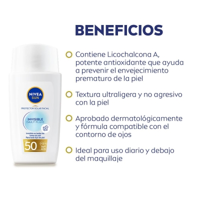 Combo NIVEA Protector solar facial Invisible + Fluido Luminous630 FPS50 + Gel limpiador + Serum Anti-manchas