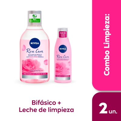 Combo NIVEA Rose Care Agua micelar bifásica x 400 ml + Leche y tónico micelar 2 en 1 x 200 ml