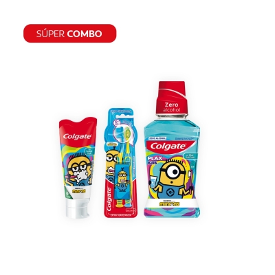 Combo Colgate kids Pasta Dental + Enjuague Bucal Plax + Cepillo de Dientes