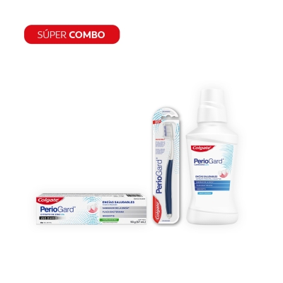 Combo Colgate Periogard Pasta Dental + Enjuague Bucal Sin Alcohol + Cepillo de Dientes Ext. Suave