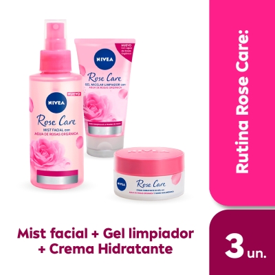 Combo NIVEA Rose Care Crema facial hidratante en gel x 50 ml + Mist facial refrescante en spray + Gel limpiador micelar x 150 ml